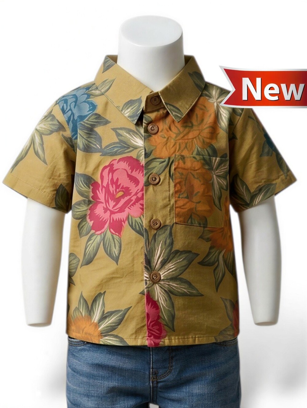 NWT Blue Rooster Floral Hawaiian Print Short Sleeve Linen Button Up 6-12m